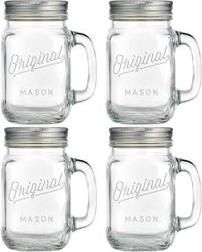 img 2 attached to 🍺 Set of 4 Glaver's Old Fashioned 16 oz Glass Mugs with Handles and Lids - Original Mason Jar Pint Sized Cup Set