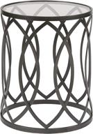 🔲 modern geometric eyelet pattern accent tables - madison park arlo collection, glass top hollow round, small metal frame - luxe stylish nightstand for living room or bedroom furniture, black logo