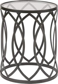 img 2 attached to 🔲 Modern Geometric Eyelet Pattern Accent Tables - Madison Park Arlo Collection, Glass Top Hollow Round, Small Metal Frame - Luxe Stylish Nightstand for Living Room or Bedroom Furniture, Black