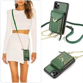 img 4 attached to ZVE iPhone 12 Pro Max Wallet Case - Dark Green | Card Slot Holder, Wrist Strap, Crossbody Shoulder Chain | 6.7-inch 5G(2020) Protective Cover