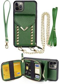 img 1 attached to ZVE iPhone 12 Pro Max Wallet Case - Dark Green | Card Slot Holder, Wrist Strap, Crossbody Shoulder Chain | 6.7-inch 5G(2020) Protective Cover