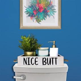 img 2 attached to Nice Butt Bathroom Decor Box: Farmhouse Charm with Funny Sayings - Rustic Toilet Paper Storage & Bathroom Signs in White