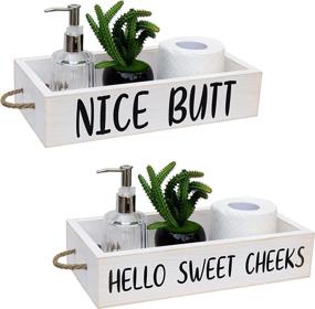 img 4 attached to Nice Butt Bathroom Decor Box: Farmhouse Charm with Funny Sayings - Rustic Toilet Paper Storage & Bathroom Signs in White