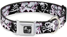 img 4 attached to 🐾 Buckle-Down Seatbelt Buckle Dog Collar - Punk Princess Heart & Cross Bones with Skulls & Splatter Black/White - Unique and Safe Pet Accessory