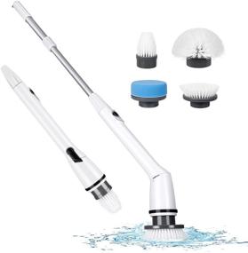 img 4 attached to 360 Cordless Electric Spin Scrubber for Bathroom Tub and 🧽 Tile, Hurricane Brush Tool with Sponge Head, Extension Arm - Black