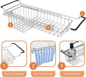 img 1 attached to 🧽 Stainless Steel Telescopic Sink Storage Rack with Dish Towel Bar - Sink Caddy Kitchen Organizer, Expandable Utility Sink Accessories for Farmhouse Style - In-Sink Sponge Holder (14''-20'')