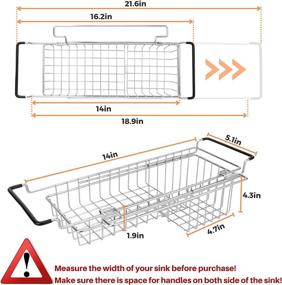 img 2 attached to 🧽 Stainless Steel Telescopic Sink Storage Rack with Dish Towel Bar - Sink Caddy Kitchen Organizer, Expandable Utility Sink Accessories for Farmhouse Style - In-Sink Sponge Holder (14''-20'')