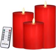 smtyle red flameless led pillar candle for christmas decor with remote and timer, battery operated with moving flame wick and flickering effect логотип