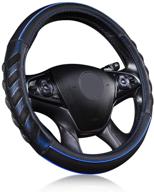 flying banner car steering wheel cover faux leather massage universal fit 3d honeycomb hole anti-slip sporty 15 inches (blue black) logo