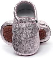 👞 premium hongteya leather baby moccasins: stylish hard soled tassel crib shoes for boys and girls logo