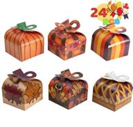 🦃 set of 24 3d thanksgiving goody gift boxes with bow - goodie paper bakery boxes for thanksgiving party treats, pastries, pies, cakes, and cookies - cardboard boxes logo
