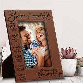 img 3 attached to 🎉 Bella Busta- 3 Years of Marriage- 3 Year Anniversary Engraved Leather Picture Frame (Vertical 5x7, Rawhide)