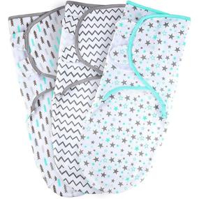img 4 attached to 👶 Newborn Swaddle Blankets, 3 Pack, 0-3 Months, Small-Medium Size, Adjustable Infant Swaddling Sack, Aqua/Grey Color