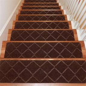 img 4 attached to 🐾 Seloom Stair Treads Carpet Non-Slip with Non Skid Backing - Indoor Wooden Steps Runners, Washable & Dog-Friendly (Brown, 15-Pack, 8 x 30 in)