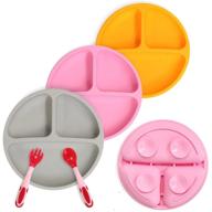 🍽️ bpa-free silicone suction plates for babies & toddlers - includes spoon fork, dishwasher and microwave safe - 3 pack (gray, pink & orange) logo