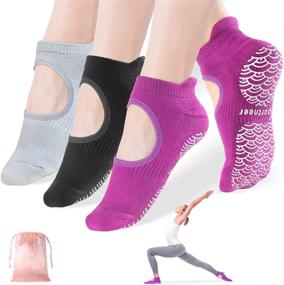 img 4 attached to 🧦 Sportneer Yoga Socks for Women 3 Pairs: Non-Slip Grip Socks for Yoga, Barre & Pilates - 100% Cotton, with Top Hole for Hospital Use