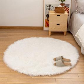 img 1 attached to LEEVAN Round Faux Fur Rug: White Circle Boho Fluffy Shaggy Rug - 4 ft Diameter, Super Soft & Fuzzy - Ideal for Christmas Tree, Office, Living Room, Kids Room