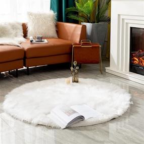 img 2 attached to LEEVAN Round Faux Fur Rug: White Circle Boho Fluffy Shaggy Rug - 4 ft Diameter, Super Soft & Fuzzy - Ideal for Christmas Tree, Office, Living Room, Kids Room