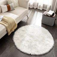 leevan round faux fur rug: white circle boho fluffy shaggy rug - 4 ft diameter, super soft & fuzzy - ideal for christmas tree, office, living room, kids room logo