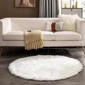 img 3 attached to LEEVAN Round Faux Fur Rug: White Circle Boho Fluffy Shaggy Rug - 4 ft Diameter, Super Soft & Fuzzy - Ideal for Christmas Tree, Office, Living Room, Kids Room