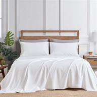 🌿 hansleep queen size bamboo sheets set - white, 100% bamboo cooling sheets with breathable deep pockets - 4 piece set includes fitted sheet, flat sheet, and 2 pillowcases logo