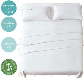 img 2 attached to 🌿 Hansleep Queen Size Bamboo Sheets Set - White, 100% Bamboo Cooling Sheets with Breathable Deep Pockets - 4 Piece Set Includes Fitted Sheet, Flat Sheet, and 2 Pillowcases