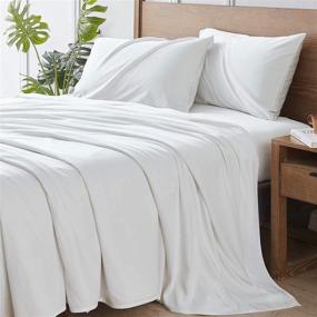 img 3 attached to 🌿 Hansleep Queen Size Bamboo Sheets Set - White, 100% Bamboo Cooling Sheets with Breathable Deep Pockets - 4 Piece Set Includes Fitted Sheet, Flat Sheet, and 2 Pillowcases