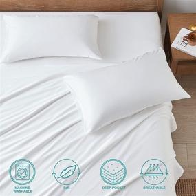img 1 attached to 🌿 Hansleep Queen Size Bamboo Sheets Set - White, 100% Bamboo Cooling Sheets with Breathable Deep Pockets - 4 Piece Set Includes Fitted Sheet, Flat Sheet, and 2 Pillowcases