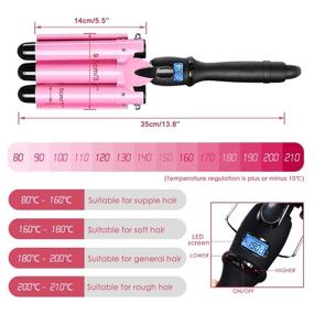 img 2 attached to 🌊 1 Inch Professional Hair Waver: Fast Heating Triple Barrel Curling Iron with LCD Display, Adjustable Temperature, Ceramic Beachy Wave Wand for Beachy Waves