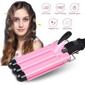 img 1 attached to 🌊 1 Inch Professional Hair Waver: Fast Heating Triple Barrel Curling Iron with LCD Display, Adjustable Temperature, Ceramic Beachy Wave Wand for Beachy Waves