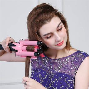 img 3 attached to 🌊 1 Inch Professional Hair Waver: Fast Heating Triple Barrel Curling Iron with LCD Display, Adjustable Temperature, Ceramic Beachy Wave Wand for Beachy Waves