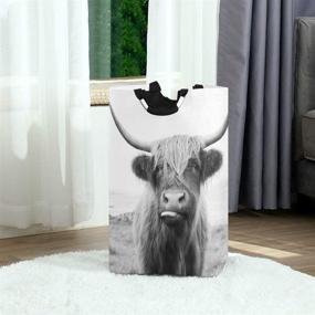 img 3 attached to Collapsible Oxford Fabric Laundry Hamper with Handles - Funny Scottish Highland Cow Design - Blueangle