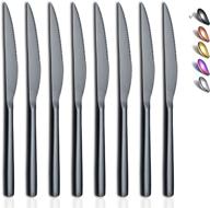 🔪 ultimate black steak knives set: 8 piece premium stainless steel – german serrated blades – ideal for home, kitchen, and restaurants – dishwasher safe (9.2 inch) logo