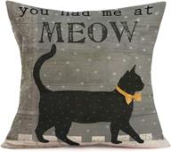 🐱 cute animal pet black cat design pillowcase with you had me at meow words - hopyeer cotton linen throw pillow covers in rustic wood grey - standard cushion cover for sofa couch - lover gift 18"x18" (ca-meow) logo