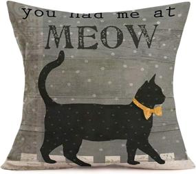 img 4 attached to 🐱 Cute Animal Pet Black Cat Design Pillowcase with You Had Me at Meow Words - Hopyeer Cotton Linen Throw Pillow Covers in Rustic Wood Grey - Standard Cushion Cover for Sofa Couch - Lover Gift 18"x18" (CA-Meow)