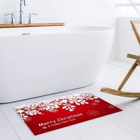 img 3 attached to Libaoge Entrance Mat: Merry Christmas Snowflake Red Background Design, Customizable Xmas Decor, Indoor Front Door Mat 16x24in