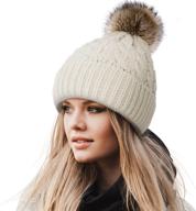 🧣 warm up in style with livingston women's winter soft knit beanie hat featuring faux fur pom pom - trendy skull cap beanies for women logo