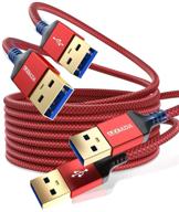 2-пакет кабелей usb a to usb a 3.0 (3.3фт + 6.6фт) от akoada - двухсторонний кабель usb a male to a male для передачи данных, жестких дисков, камер, dvd-проигрывателя, ноутбуков-охлаждателей и других устройств (красный) логотип