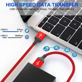 img 1 attached to 2-пакет кабелей USB A to USB A 3.0 (3.3фт + 6.6фт) от AkoaDa - двухсторонний кабель USB A male to A male для передачи данных, жестких дисков, камер, DVD-проигрывателя, ноутбуков-охлаждателей и других устройств (красный)