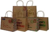 set of 24 assorted gift bags, kraft and foil hot-stamp santa mail designs, medium vogue size in christmas prints - red, green, and gold logo