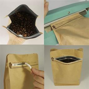 img 2 attached to 👜 1lb/16oz Kraft Paper Stand Up Coffee Bag/Flat Bottom Pouch with Air Release Valve and Reusable Side Zipper - Pack of 50