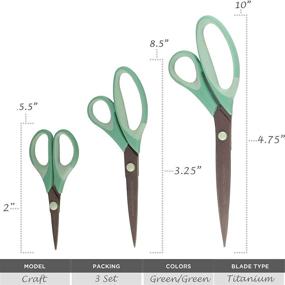 img 3 attached to 🌿 BambooMN Titanium Softgrip Scissors Set - Mint Green | Ideal for Sewing, Arts, Crafts, Office - 3 Piece Set with Light Inlays