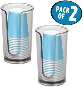 img 3 attached to 🥤 mDesign Modern Plastic Compact Small Disposable Paper Cup Dispenser - Bathroom Vanity Countertop Storage Holder for Rinsing Cups - Includes Cups - 2 Pack - Smoke Gray