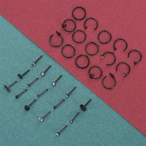 img 3 attached to 💎 Chinco 32-Piece Nose Ring Set: C-Shaped, L-Shaped, Hoop, Studs, Curved, Tragus, Cartilage Piercings - Black