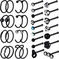 💎 chinco 32-piece nose ring set: c-shaped, l-shaped, hoop, studs, curved, tragus, cartilage piercings - black logo