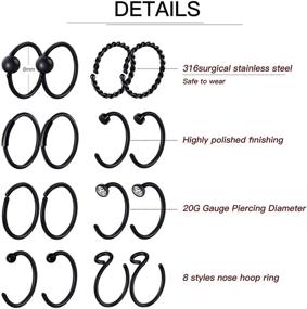 img 2 attached to 💎 Chinco 32-Piece Nose Ring Set: C-Shaped, L-Shaped, Hoop, Studs, Curved, Tragus, Cartilage Piercings - Black