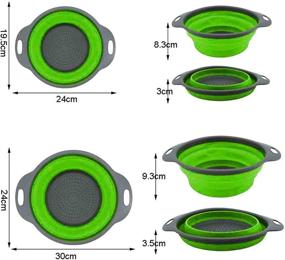 img 3 attached to 🥦 Convenient Collapsible Colander Set: 2 Pcs Silicone Kitchen Strainers for Easy Draining of Pasta, Vegetables, and Fruits - in Vibrant Green!