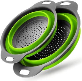 img 4 attached to 🥦 Convenient Collapsible Colander Set: 2 Pcs Silicone Kitchen Strainers for Easy Draining of Pasta, Vegetables, and Fruits - in Vibrant Green!