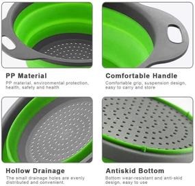 img 1 attached to 🥦 Convenient Collapsible Colander Set: 2 Pcs Silicone Kitchen Strainers for Easy Draining of Pasta, Vegetables, and Fruits - in Vibrant Green!