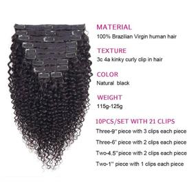 img 3 attached to 🌟 Волосы WENYU в стиле "Kinky Curly" на заколках для чернокожих женщин - Волосы из бразильского 8А реми - Волосы на заколках с кудрями типа 3C 4A - Натуральный черный цвет - 120 г (18 дюймов, волосы на заколках в стиле "Curly").